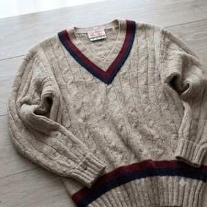 Vintage Oxford Shop Cable Knit Cricket Sweater Ivy League Preppy Collegiate 1960